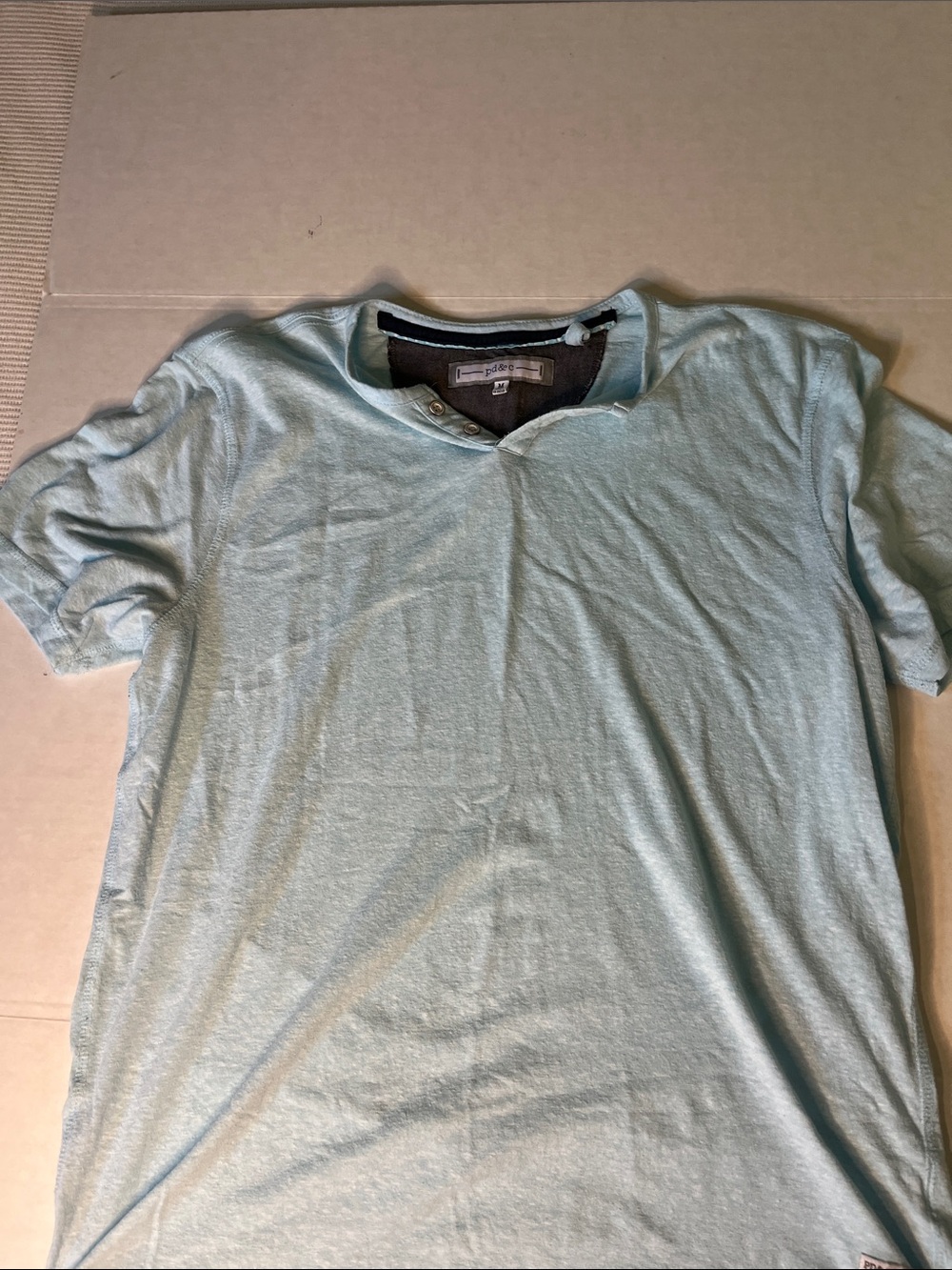 PD&C Men's Pale Blue Short Sleeve Henley Tee